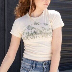 NWT Urban Outfitters Short Sleeve Shirt Mushroom Print Baby Cropped Tee Top